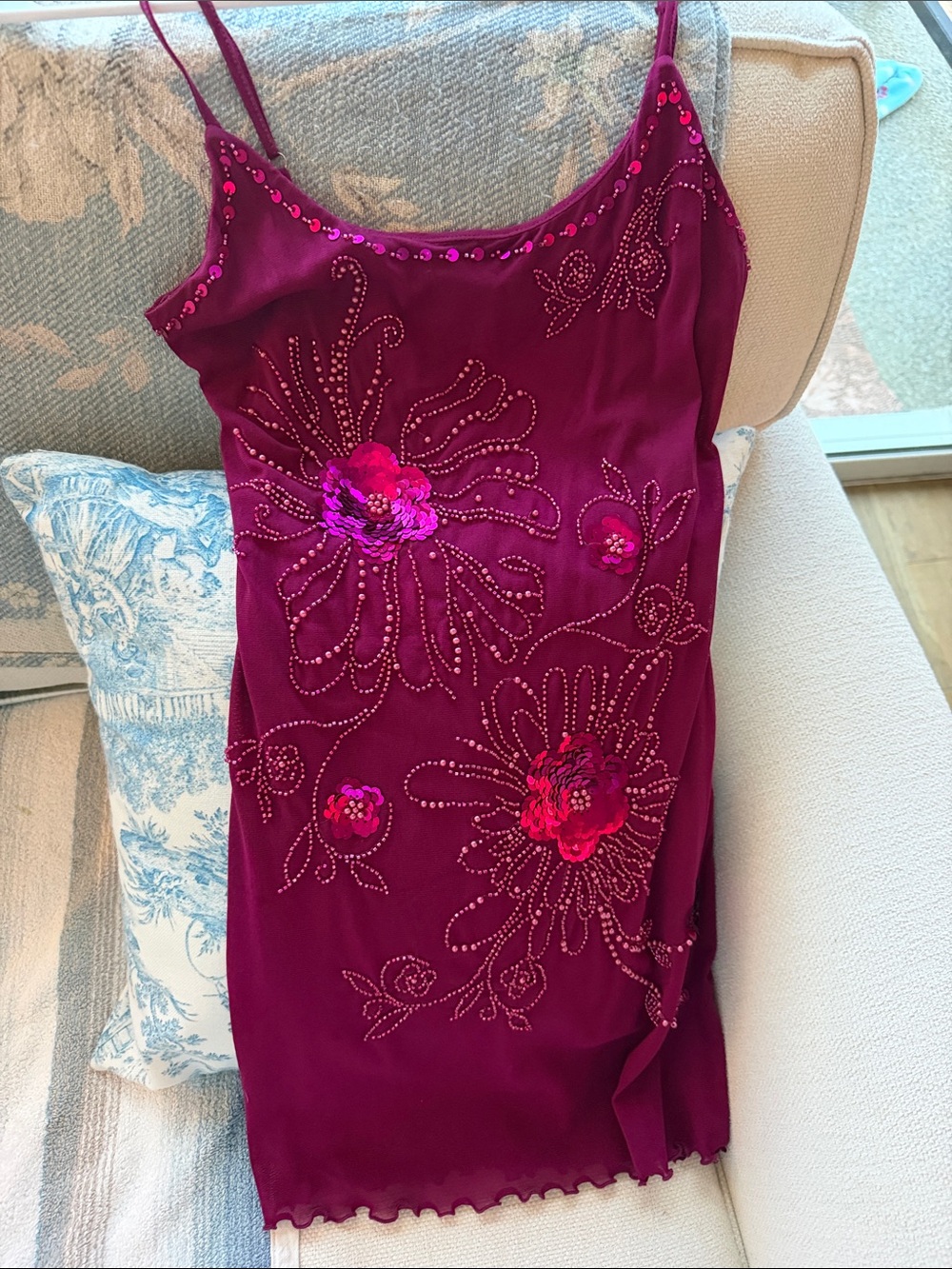 Princess Polly Magenta Sequin Floral Slip Dress